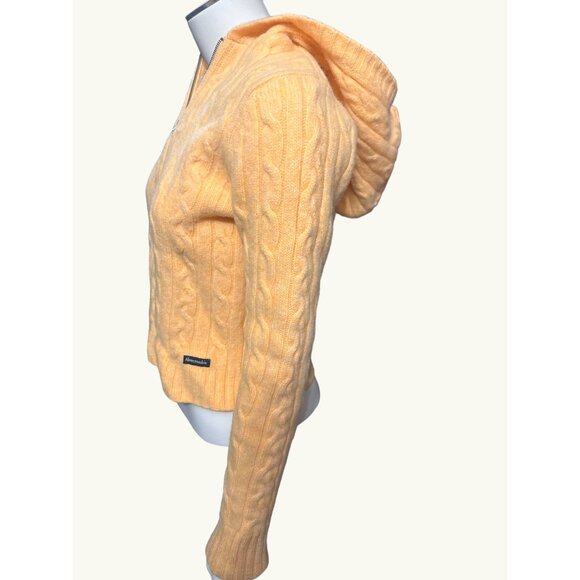 Abercrombie & Fitch Yellow Cable Knit Wool Hoodie Sweater Size Large - Picture 3 of 16